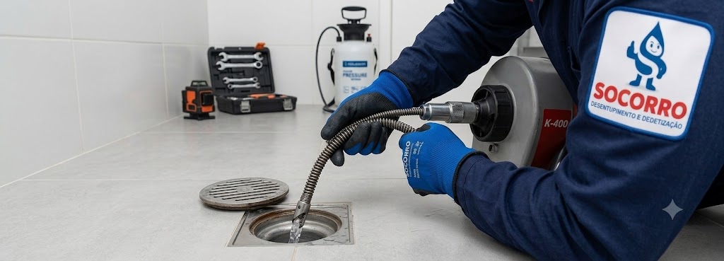 Profissional realizando Desentupimento de Ralos em Tubarão