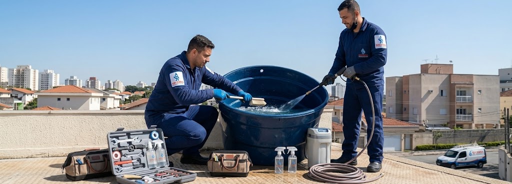 Profissional realizando Limpeza e Higienização de Caixas D'água em Tubarão